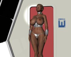  3d blonde_hair bracers breasts character_request choker cleavage collar collarbone corset erect_nipples expressionless female_only femsub huge_breasts long_hair milf original panties segvs solo standing standing_at_attention thick_thighs thong underwear 