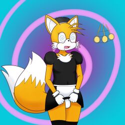  artist_request chamie crossdressing dazed drool feminization furry gloves maid male_only malesub miles_tails_prower open_mouth pendulum pocket_watch solo sonic_the_hedgehog_(series) spiral_eyes symbol_in_eyes 