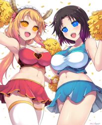  animated animated_eyes_only armpits arms_above_head blue_eyes breasts brown_hair cheerleader clothed crop_top elma_(miss_kobayashi&#039;s_dragon_maid) female_only femsub happy_trance hex_(manipper) horns kasaishin large_breasts long_hair looking_at_viewer maid_headdress manip midriff miniskirt miss_kobayashi&#039;s_dragon_maid multiple_girls multiple_subs open_mouth orange_eyes short_hair simple_background skirt smile spiralwash_eyes sports_bra standing tank_top thighhighs tohru_(maidragon) video white_background 