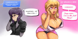 before_and_after bimbofication blonde_hair bluetheboo brain_drain breast_expansion breasts dialogue femsub ghost_in_the_shell happy_trance large_breasts motoko_kusanagi pink_eyes purple_hair tech_control text