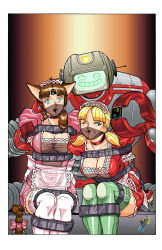 animal_ears blonde_hair bondage breasts brown_hair cat_girl empty_eyes femsub gag hypnotic_accessory inspector_gadget_(series) large_breasts long_hair maid microchip original penny_gadget robot tech_control thighhighs we-r-nomad