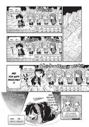 artist_request chibi comic expressionless femsub greyscale hard_translated humor lonely_attack_on_the_different_world long_hair multiple_girls side_ponytail text translated