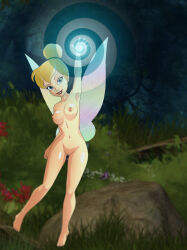  bare_breasts bare_legs barefoot blonde_hair blue_eyes bottomless breasts disney fairy feet femdom fuz-roya hair_buns hypnotic_light large_breasts legs looking_at_viewer magic manip midriff minigirl nude peter_pan peter_pan_(movie) pov pov_sub short_hair spiral suppas_(manipper) tinkerbell topless wings 