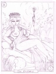  female_only femdom justsketchingviolets large_breasts long_hair looking_at_viewer nude orb sketch tarot_card topless 