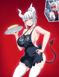  absurdres antenna apron ava blush breasts demon_girl female_only femdom femsub glasses glowing glowing_eyes helltaker horns huge_breasts lab_coat large_hips long_hair looking_at_viewer loremaster_(helltaker) lucifer_(helltaker) manip misterman4_(manipper) monster_girl naked_apron ponytail remote_control smile sole_gem spiral_eyes straight-cut_bangs symbol_in_eyes tagme tail tech_control thighhighs tray waitress 