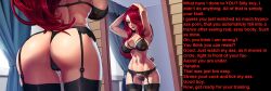  ass ass_focus caption caption_only femdom hypnotic_ass league_of_legends looking_at_viewer male_pov manip mirror miss_fortune_(league_of_legends) nikita_varb polishguy_(manipper) pov pov_sub text 