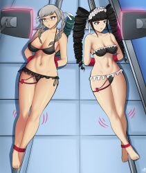  black_hair bra celestia_ludenberg dangan_ronpa drill_hair femsub glasses long_hair panties peko_pekoyama red_eyes tagme the_iron_mountain underwear vibrator white_hair 