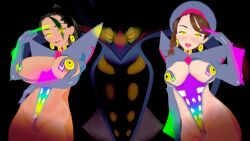  black_hair brown_hair dark_skin femsub happy_trance juliana_(pokemon) large_breasts long_hair malamar malamar_outfit nemona_(pokemon) nintendo pengi13 pokemon 