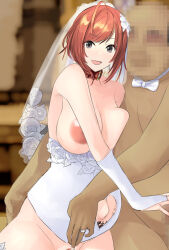absurdres age_difference altered_common_sense breasts bridal_veil censored collar comet_(artist) erect_nipples femsub fingering flower_in_hair grey_eyes handjob happy_trance huge_breasts husband_and_wife nastuha_arisugawa orange_hair pregnant ring smile the_idolm@ster the_idolm@ster:_shiny_colors thick_thighs ugly_bastard wedding_dress