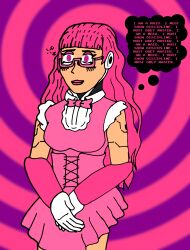 absurdres breasts female_only femsub glasses happy_trance large_breasts lipstick long_hair maid mantra original pink_hair robot spiral_eyes symbol_in_eyes text