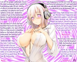 blush breasts caption femsub headphones large_breasts manip nitroplus pink_eyes spiral_eyes super_sonico symbol_in_eyes tech_control text turning_the_tables white_hair