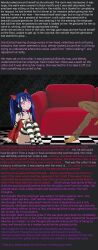 bl___ank_(manipper) blue_hair caption collar fairy_tail femsub glowing glowing_eyes hypnotic_accessory long_hair maledom manip open_mouth sitting text thighhighs twintails wendy_marvell