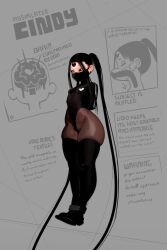  black_hair bondage brain brain_injection cindy_(eromamgasemesi) corruption dildo_gag eromamgasemsei glowing_eyes heart latex mask original piercing possession small_breasts thick_thighs tight_clothing white_eyes 
