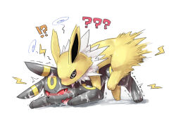  animals_only blush cum cum_on_body cum_on_face cum_on_feet drool from_behind furukara jolteon malesub nintendo non-human_feet paws pokemon pokemon_(creature) pokephilia spiral_eyes symbol_in_eyes tears text tongue tongue_out umbreon 