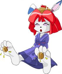 barefoot bunny_girl feet femsub foot_focus furry hypnotic_accessory open_mouth princess_violet red_hair samurai_pizza_cats short_hair sitting spiral_eyes symbol_in_eyes toe_ring zuneycat