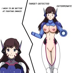  bottomless breasts d.va empty_eyes expressionless femsub glowing glowing_eyes idpet nude overwatch pussy red_eyes robotization shrunken_irises text topless 