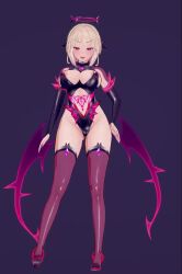  3d alternate_color_scheme alternate_costume animated before_and_after black_lipstick blonde_hair bow_tie cameltoe cleavage crotch_tattoo female_only femdom femsub gloves halo high_heels huge_breasts koikatsu! leotard lipstick looking_at_viewer moawi1 nail_polish navel opera_gloves pink_hair purple_background shoes short_hair simple_background sorano_koizuka_(satou_kuuki) standing tattoo thighhighs video wings 