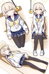  absurdres before_and_after blonde_hair blue_archive blush coin comic dazed drool etlabsotwe feet female_only femsub flat_chest hifumi_(blue_archive) legs multiple_views pantyhose pendulum phantom_hand school_uniform sleeping small_breasts twintails yellow_eyes 