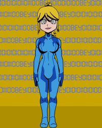  blonde_hair dronification femsub isankura metroid_(series) nintendo samus_aran spiral_eyes tech_control text zero_suit 