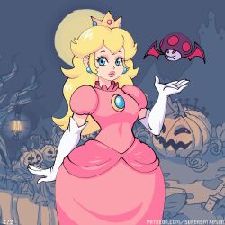  animated animated_gif blonde_hair blue_eyes bottomless bouncing_breasts breast_expansion breasts crown earrings erect_nipples fangs female_only femsub gloves halloween happy_trance jewelry large_breasts looking_at_viewer makeup nintendo nipples open_mouth princess princess_peach pumpkin red_eyes smile super_mario_bros. supersatanson thighhighs topless transformation vampire very_long_hair 