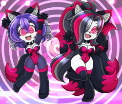  absurdres animal_ears ayuko_(jcroth) black_hair cleavage female_only femsub furry glowing glowing_eyes hair_covering_one_eye happy_trance indeedee labys_skynote leotard long_hair nintendo open_mouth original pokemon red_eyes smile spiral_background spiral_eyes symbol_in_eyes tail zorro-zero 