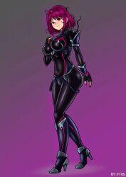  blackftos boots bracers breasts corruption crossover female_only femsub fingerless_gloves gloves hair_band high_heels huge_breasts latex living_costume looking_at_viewer marvel_comics navel nintendo purple_hair pyra_(xenoblade) red_eyes short_hair simple_background solo symbiote thighs tight_clothing venom_(marvel) xenoblade_chronicles xenoblade_chronicles_2 
