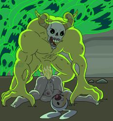  adventure_time anal blonde_hair breasts femsub fionna_the_human green_eyes lich_(adventure_time) maledom monster nipples nude one_eye_open open_mouth pussy rideiblu sex size_difference tongue tongue_out 