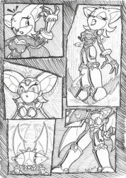 bat_girl bat_wings before_and_after comic empty_eyes expressionless femsub furry greyscale heart monochrome robot rouge_the_bat short_hair sonic_the_hedgehog_(series) traditional transformation