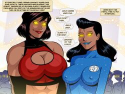 black_hair blueshift_(polmanning) clothed dialogue english_text femsub hypnotic_music long_hair milf mother_and_daughter multiple_girls multiple_subs polmanning resisting scarlet_smasher_(polmanning) short_hair super_hero sweat text yellow_eyes