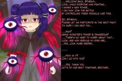  corruption femsub fire_emblem fire_emblem_the_sacred_stones hypnotic_eyes myrrh_(fire_emblem) nasicampur32 nintendo purple_hair text 