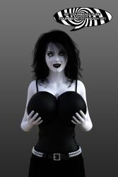 3d breasts death_(the_sandman) dialogue female_only femsub goth happy_trance large_breasts solo spiral_eyes symbol_in_eyes text the_sandman theheckle