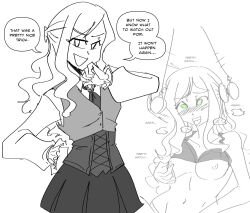  blush bottomless bra clothed collarbone corset eyebrows_visible_through_hair female_only femsub glowing_eyes green_eyes happy_trance instant_loss long_hair majinsfw masturbation navel nipple_play nipples open_clothes open_mouth original pendulum pocket_watch school_uniform simple_background skirt smile solo spiral_eyes text tie underwear veronica_nightingale_(majinsfw) white_background 