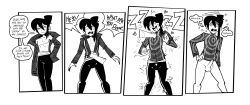  4five1 absurdres ahegao bottomless comic dazed dialogue erection heart hypnotic_clothing jacket male_only malesub open_mouth original pants phantom_hand ponytail precum short_hair speech_bubble spiral spiralwash_eyes text tongue tongue_out trembling white_background 