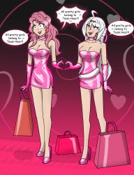 black_clover dialogue femsub grey_hair happy_trance heart_eyes hy2300 long_hair pink_hair text vanessa_enoteca yixuan_(zenless_zone_zero) zenless_zone_zero