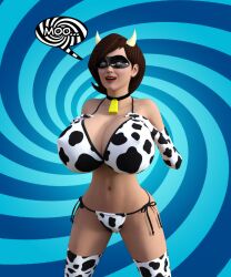 3d breasts collar cow_girl cowbell dialogue disney elastigirl female_only femsub happy_trance helen_parr horns milf pet_play spiral spiral_eyes super_hero symbol_in_eyes text the_incredibles theheckle