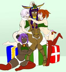  breasts christmas dark_skin egyptian fate/grand_order fate_(series) female_only femdom femsub gladiator_sandals happy_trance hassan_of_serenity_(fate) jackal_ears jewelry large_breasts leggings long_hair majinsfw midriff mistletoe nitocris_(fate/grand_order) open_mouth pink_eyes purple_hair red_hair sandals short_hair smile white_hair yuri 