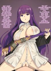 altered_perception babydoll femsub fern_(frieren:_beyond_journey&#039;s_end) frieren:_beyond_journey&#039;s_end gozaru happy_trance large_breasts long_hair purple_hair sex text