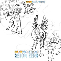  cat_girl femsub furry gameoverse kaboodle_(gameoverse) kit_bodega_(gameoverse) lily_paddler mesmer miniminereth monochrome subnautica tagme 