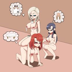 blonde_hair empty_eyes expressionless femsub huge_breasts human_furniture idpet lactation milf miyajima_sakura nude obata_yui purple_hair red_hair reina_kurashiki saimin_seishidou tagme