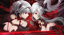 alexia_midgar beta_(the_eminence_in_shadow) black_sclera breasts corruption eye_color_change femsub game_cg glowing_eyes large_breasts looking_at_viewer official red_eyes short_hair smile the_eminence_in_shadow twintails white_hair