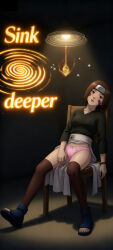 ai_art brown_hair dazed femsub genjutsu joebruh814_(generator) magic naruto_(series) panties pendulum rin_nohara sandals sitting text thighhighs thighs