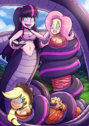  applejack barefoot blonde_hair blush book breasts cleavage coils feet femdom femsub fluttershy happy_trance hat hypnotic_eyes kaa_eyes large_breasts long_hair long_tongue monster_girl multicolored_hair multiple_girls my_little_pony naga_girl open_mouth personification pink_hair purple_hair ragadabah snake snake_girl straight-cut_bangs tongue tongue_out twilight_sparkle 