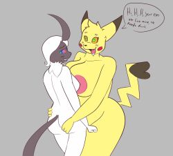  absol bottomless breasts dialogue drool female_only femsub furry happy_trance huge_breasts hypnotized_hypnotist kaa_eyes nintendo nude pikachu pksecretspot pokemon pokemon_(creature) pokephilia small_breasts text tongue tongue_out topless 