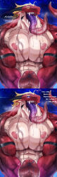  blonde_hair delga_(magangz) dialogue english_text eye_color_change glowing_eyes hair_color_change heart horns huge_cock kuromaru m.u.g.e.n. magangz malesub multicolored_hair muscle_boy open_mouth original possession purple_eyes slime sweat symbol tail text tongue tongue_out white_hair 