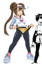 blue_eyes brown_hair cameltoe confused expressionless femsub gmun hair_buns hair_covering_one_eye hat long_hair nintendo original pokemon pokemon_black_and_white_2 rosa_(pokemon) short_hair sketch spiral_eyes twintails unaware wedgie white_background