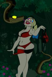  bare_shoulders blonde_hair bra breasts cleavage colorrings curvy dc_comics disney femsub forked_tongue happy_trance harley_quinn hypnotic_eyes jungle kaa kaa_eyes licking maledom navel snake tagme the_jungle_book thick_thighs twintails undressing 
