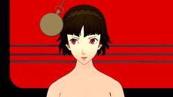 3d animated blender brown_hair femsub happy_trance makoto_niijima nude pendulum persona_(series) persona_5 pocket_watch short_hair smile spiral_eyes topless video vynil