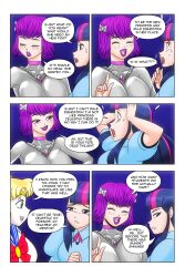 blue_eyes bow choker comic crossover dialogue equestria_girls freckles hair_buns kimberly_smith_(daveyboysmith9) large_breasts long_hair multicolored_hair my_little_pony original purple_eyes purple_hair purple_lipstick sailor_moon sailor_moon_(series) short_hair smile tears text twilight_sparkle twintails wadevezecha