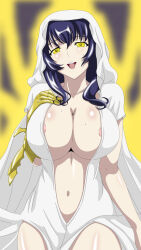  alternate_costume aura blue_hair breasts corruption eye_color_change femsub gauntlets glowing large_breasts long_hair midriff navel nipples open_mouth possession qwaser_of_gold the_qwaser_of_stigmata tomo_yamanobe wyvern07 yellow_eyes 