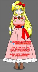 blonde_hair blue_eyes boots castlevania castlevania_rondo_of_blood dress empty_eyes female_only huge_breasts laprasking maria_renard simple_background smile standing standing_at_attention your_character_here